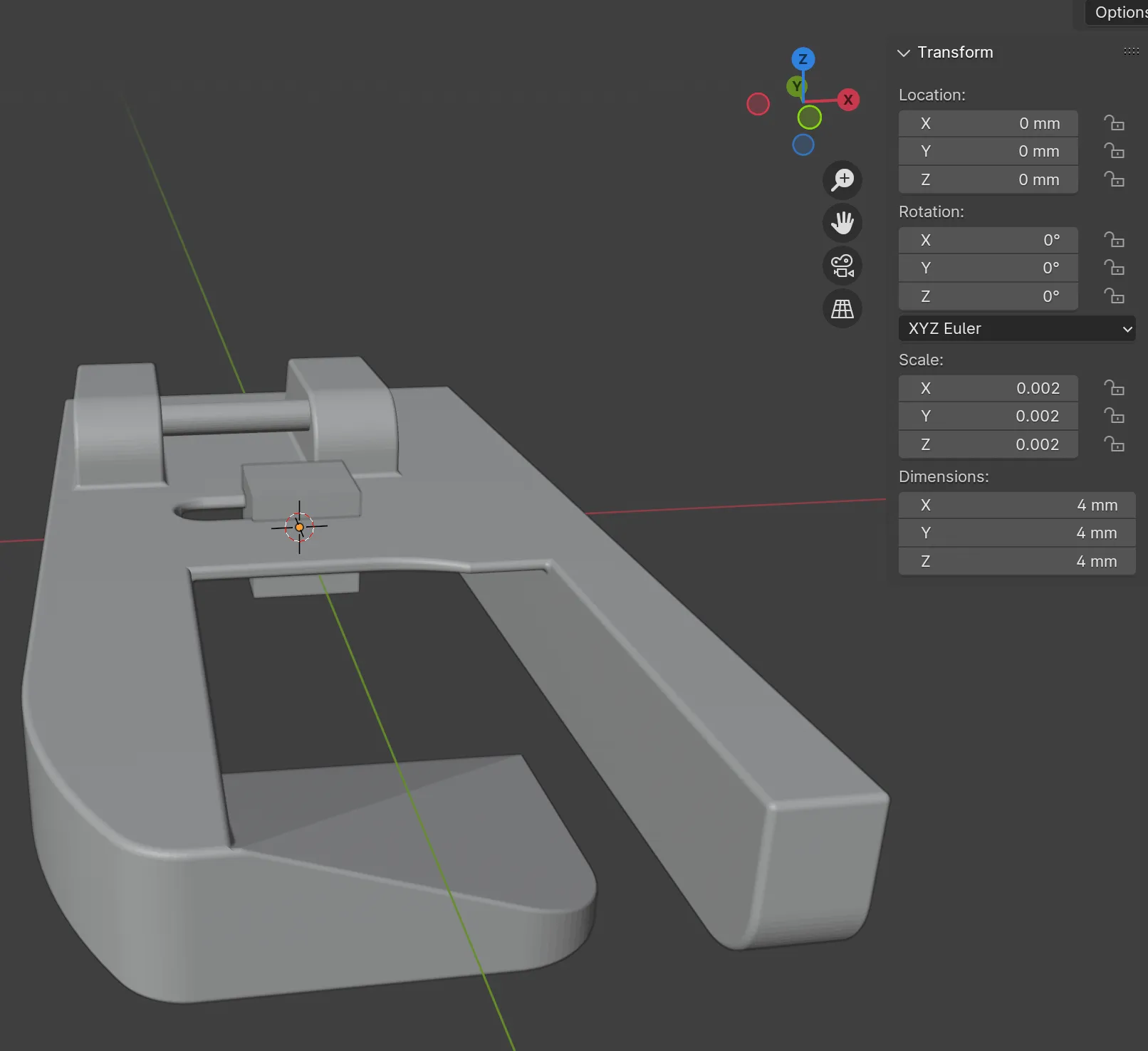 3D model of the flat-fell foot in perspective view, transform panel open at the side
