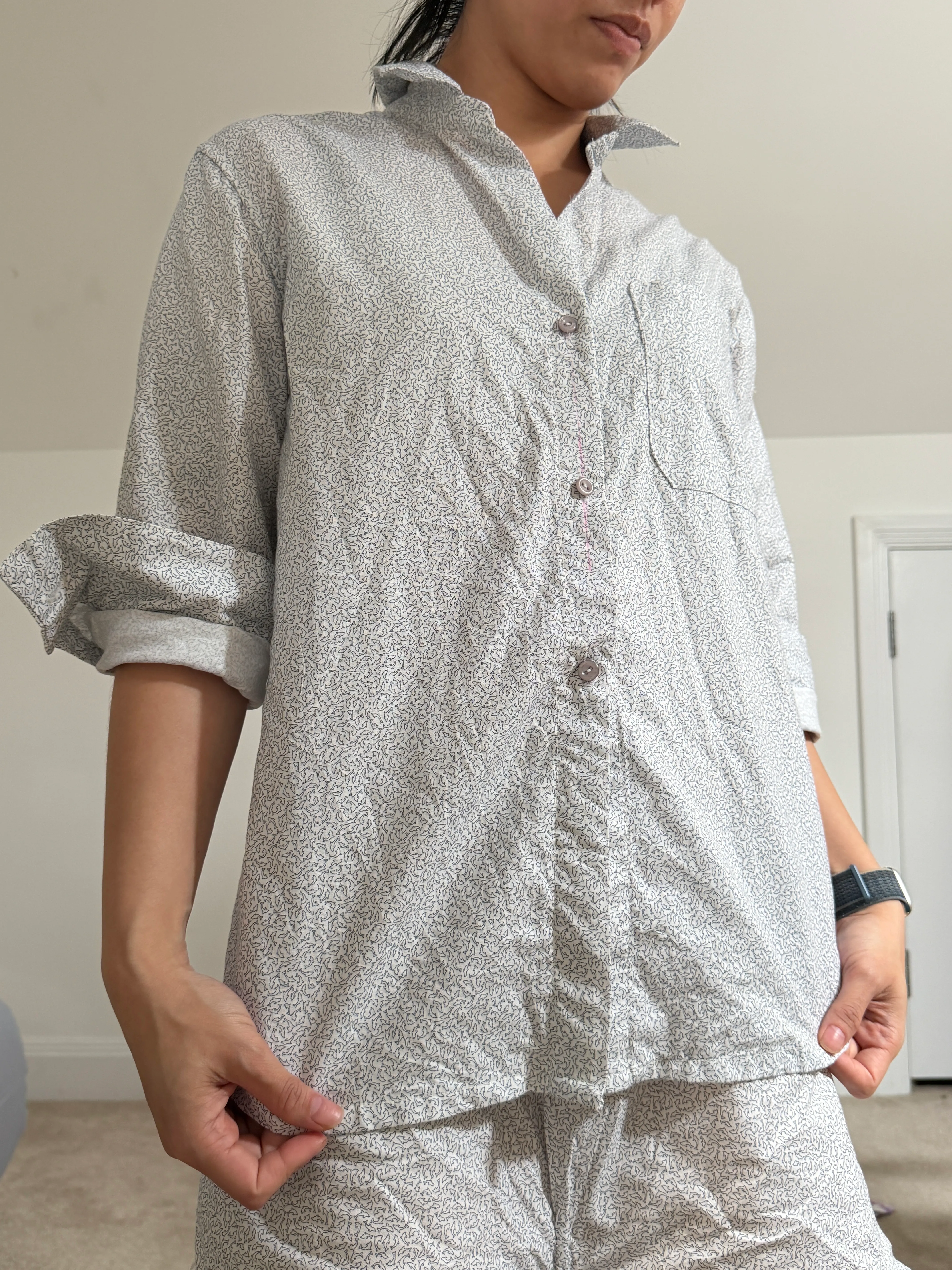 Front photo of celina wearing the Jenna button up shirt
